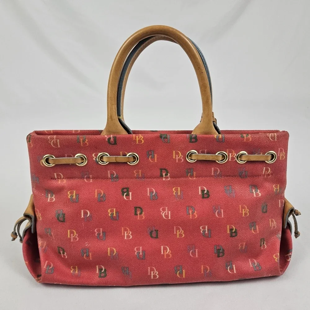 Vintage Dooney & Bourke Handbag Logo Red Rainbow Monogram IT Tassel Tote Satchel